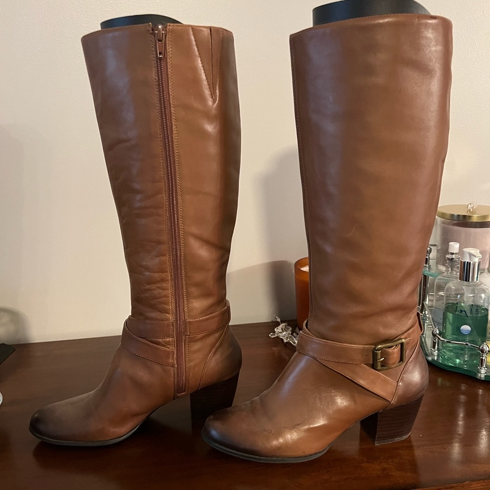 Brown leather boots